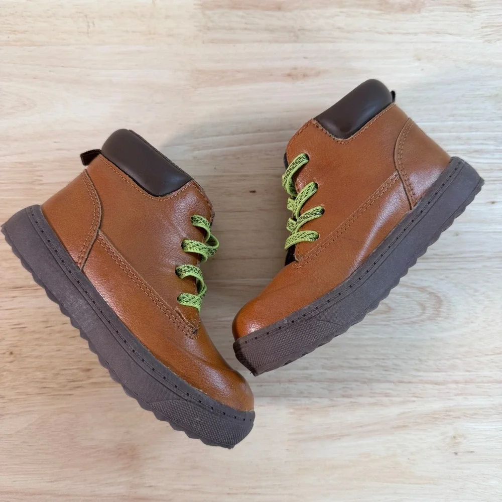 OshKosh B'gosh Larry Ankle Boots Kids Brown Leather Lace-Up Round Toe - 7M